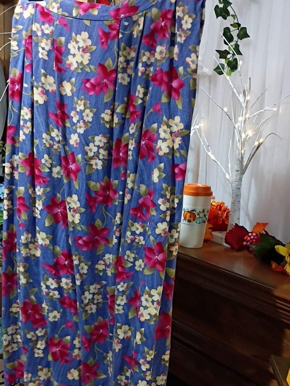 HARI Blue Maxi Skirt with Pink & Cream Floral Print